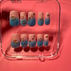 Pink and Blue Star and Moon Nail Set